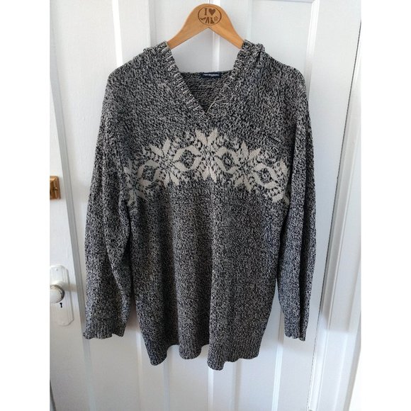 Vintage Black and White Melange Knit Hoodie - Picture 1 of 5